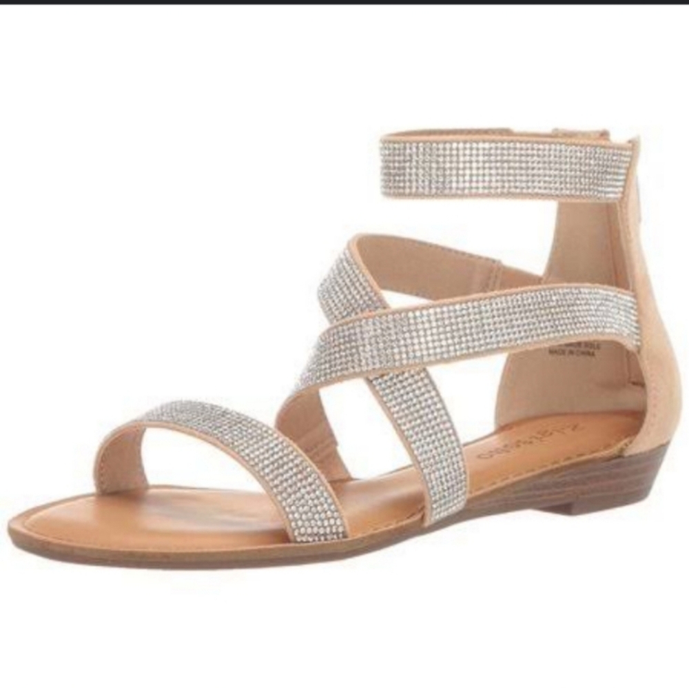 Brash Rhinestone Strappy Sandals - Beige